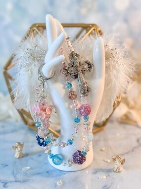 Multicolor Beaded Cross Bag Charm